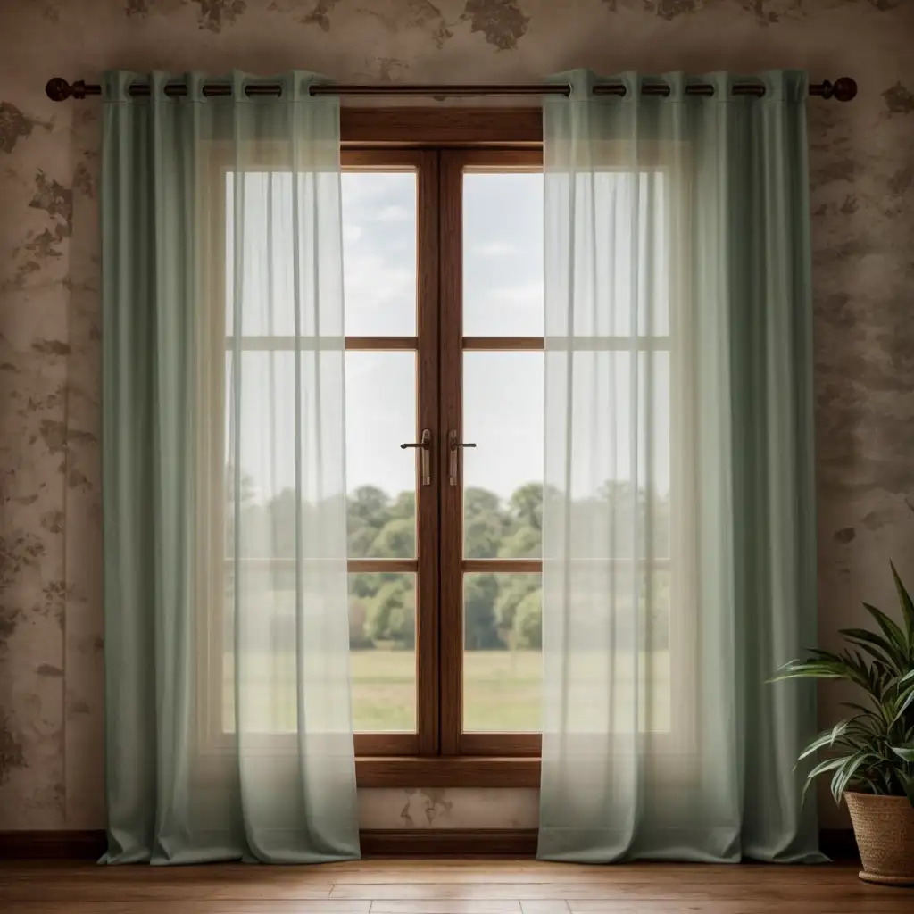 پرده حریر سبز