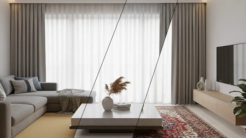 ست کردن پرده طوسی با فرش