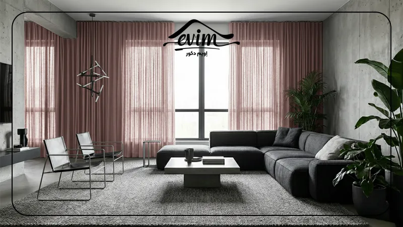 ست کردن فرش طوسی با پرده اتاق خواب